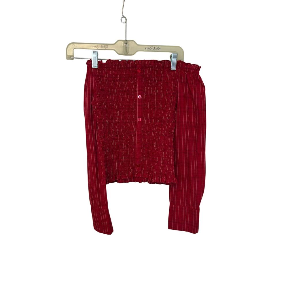 Aeropostale Y2K Off the Shoulder Stretchy Red Blouse Long Sleeve Holiday 2000s